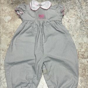 Gray Polka Dot Baby Romper with Pink Accents- read description